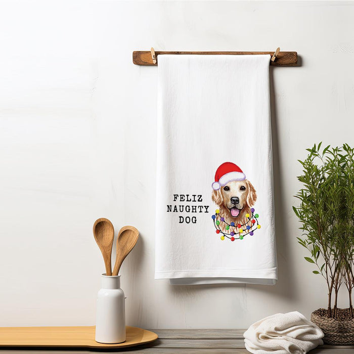 Christmas Kitchen Towels, Flour Sack Tea Towel for Holiday Decor, Set of 1-Set of 1-Andaz Press-Feliz Naughty Dog-