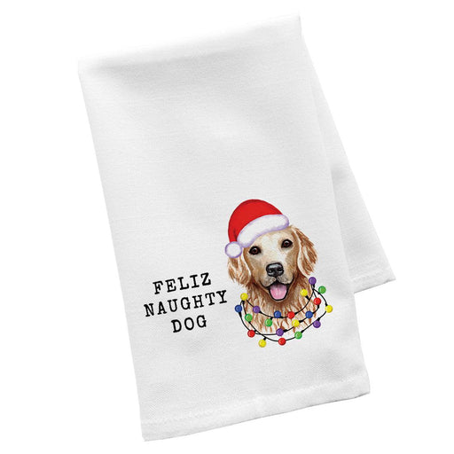 Christmas Kitchen Towels, Flour Sack Tea Towel for Holiday Decor, Set of 1-Set of 1-Andaz Press-Feliz Naughty Dog-