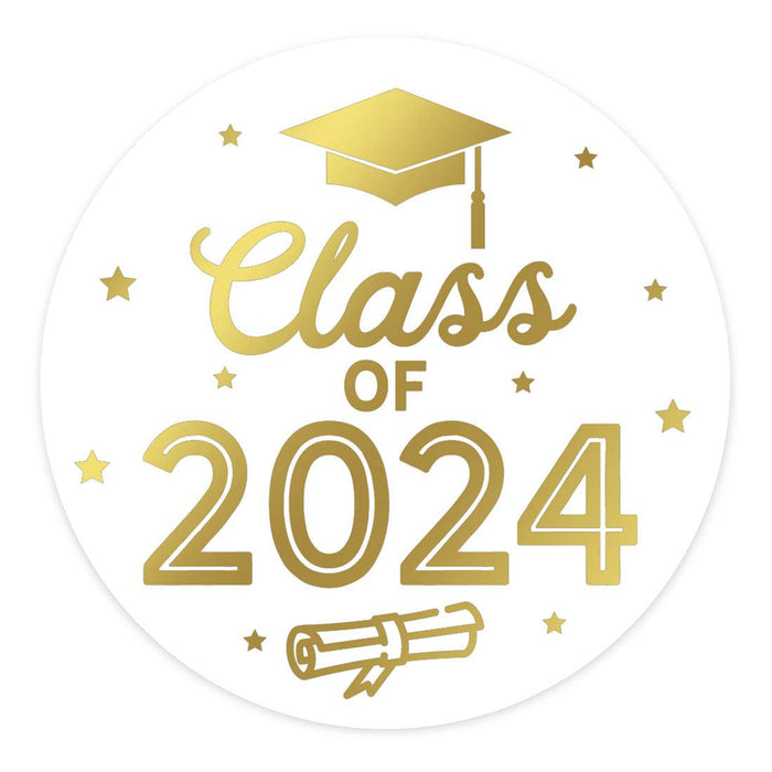 Class of 2024 Graduation Stickers for Party Favors, Set of 40-Set of 40-Andaz Press-White & Gold-