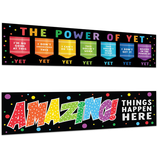 Classic Rainbow Classroom Banner Poster Sign for Teachers, Door Wall Decor, Set of 2-Set of 2-Andaz Press-The Power of Yet Growth Mindset Posters-