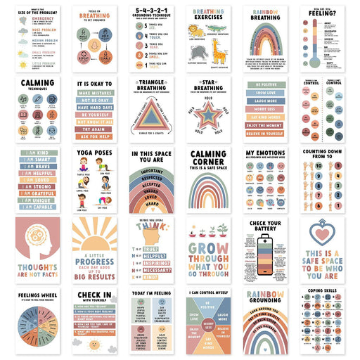 Classroom Calming Corner Posters for Teachers, Kids Education Bundle, Set of 30-Set of 30-Andaz Press-Boho Rainbow-