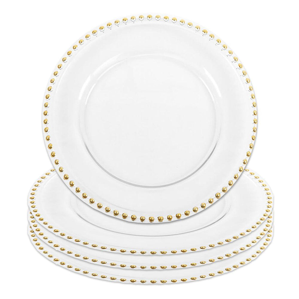 Clear Glass Beaded Couture Charger Plates, Set of 4-Set of 4-Koyal Wholesale-