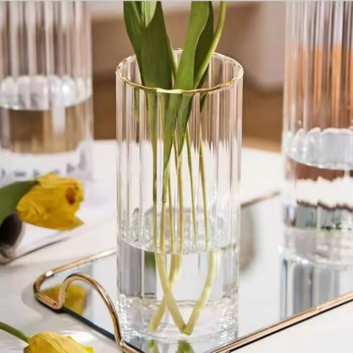Clear Ribbed Glass Cylinder Vase Set, Set of 3-Set of 3-Koyal Wholesale-