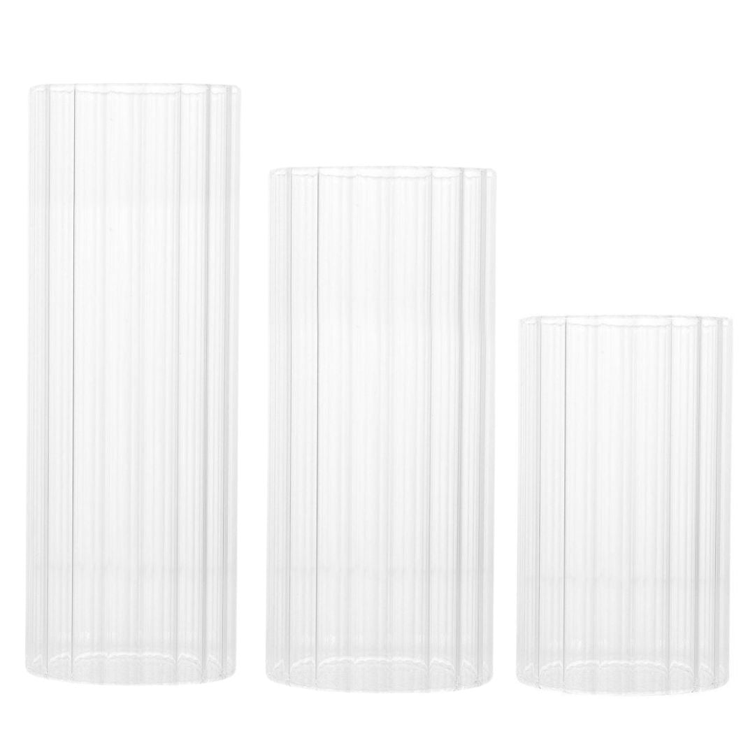 Clear Ribbed Glass Cylinder Vase Set, Set of 3, image size:1080x1080
