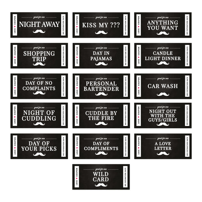 Couples Coupons-Set of 16-Andaz Press-Mustache Design Love-