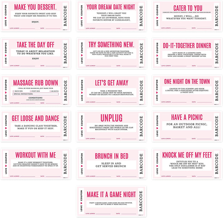Couples Coupons-Set of 16-Andaz Press-Pink Love-