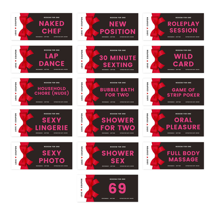 Couples Coupons-Set of 16-Andaz Press-Red Bow Design Sexy Love-