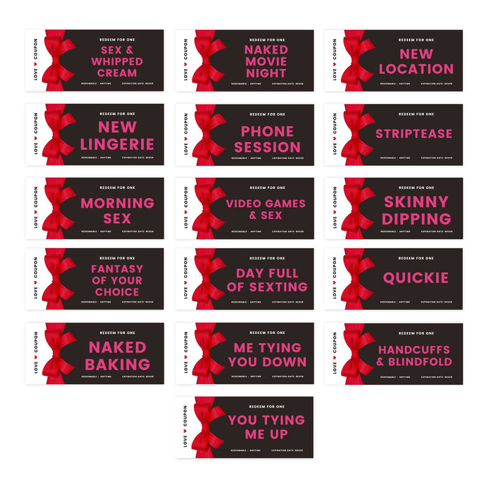 Couples Coupons-Set of 16-Andaz Press-Red Bow Naughty Sexy Love-