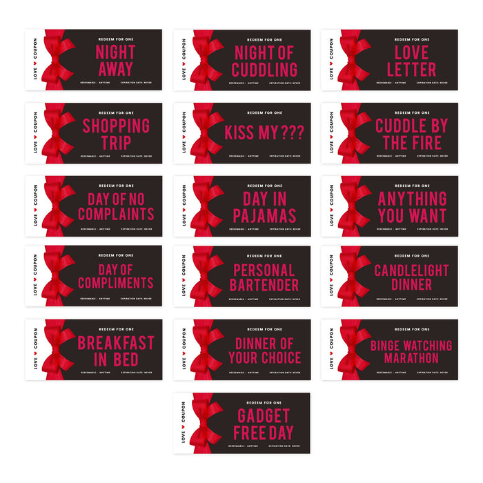 Couples Coupons-Set of 16-Andaz Press-Red Bow Redeem For One Love-