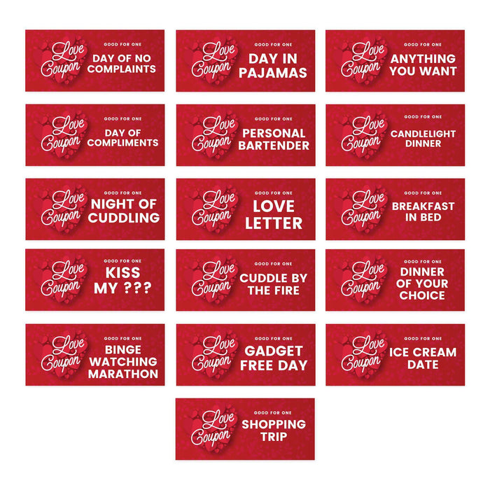 Couples Coupons-Set of 16-Andaz Press-Red Hearts Good For One-