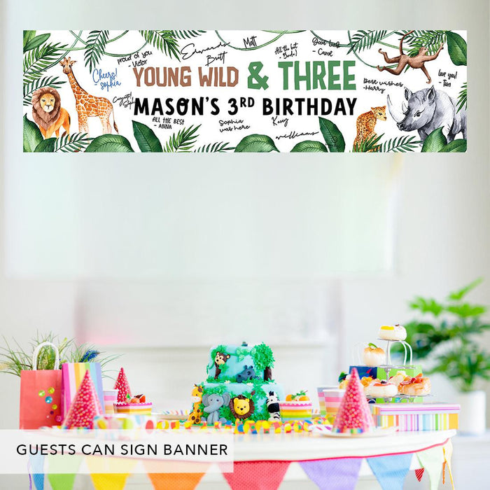 Custom 3rd Happy Birthday Banner Backdrop for Party Decorations, Set of 1-Set of 1-Andaz Press-Young Wild & Three Groovy Retro-