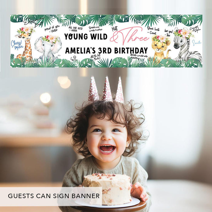 Custom 3rd Happy Birthday Banner Backdrop for Party Decorations, Set of 1-Set of 1-Andaz Press-Young Wild & Three Groovy Retro-