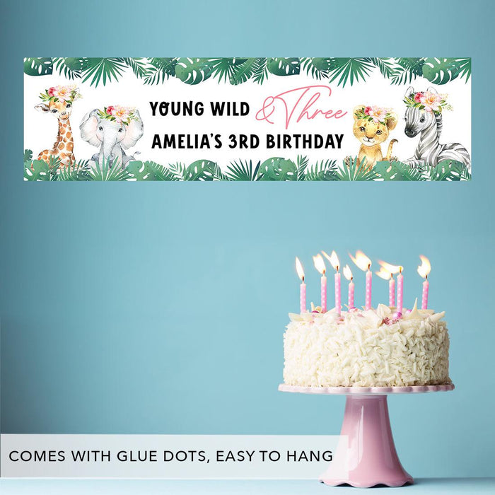 Custom 3rd Happy Birthday Banner Backdrop for Party Decorations, Set of 1-Set of 1-Andaz Press-Young Wild & Three Groovy Retro-