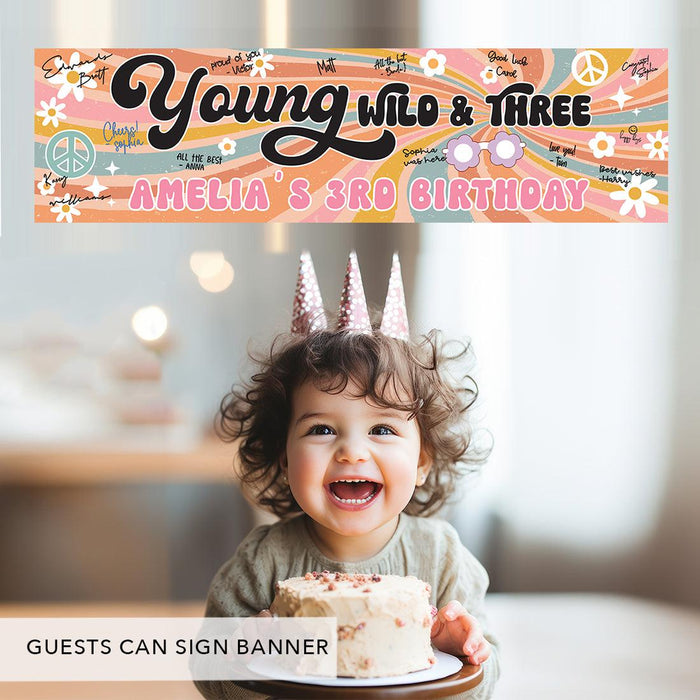 Custom 3rd Happy Birthday Banner Backdrop for Party Decorations, Set of 1-Set of 1-Andaz Press-Young Wild & Three Groovy Retro-