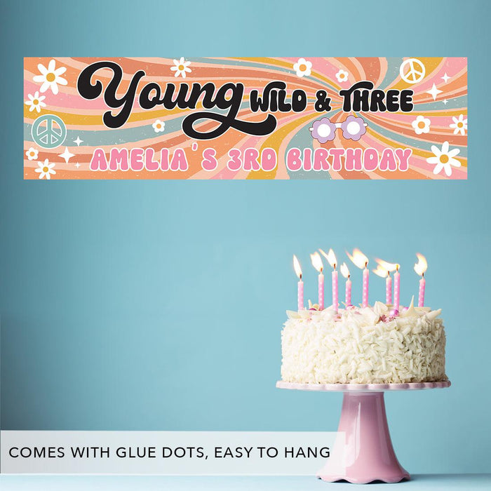 Custom 3rd Happy Birthday Banner Backdrop for Party Decorations, Set of 1-Set of 1-Andaz Press-Young Wild & Three Groovy Retro-