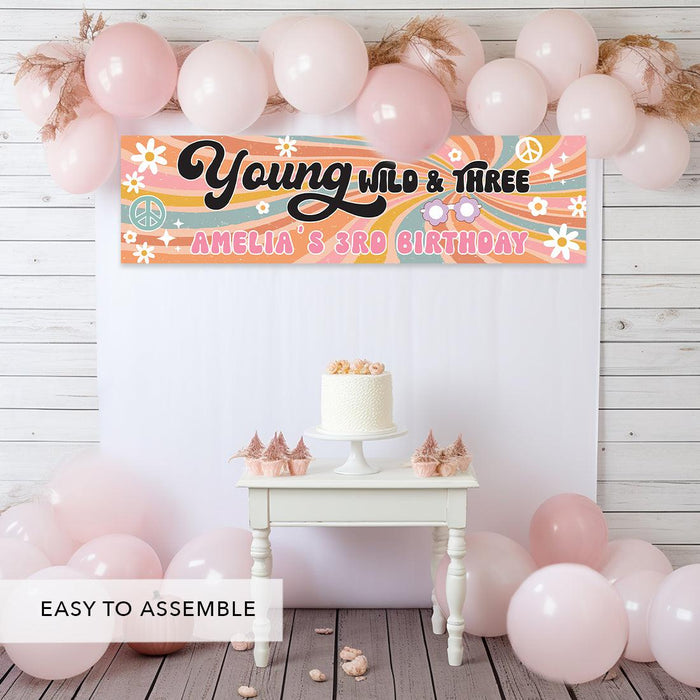 Custom 3rd Happy Birthday Banner Backdrop for Party Decorations, Set of 1-Set of 1-Andaz Press-Young Wild & Three Groovy Retro-