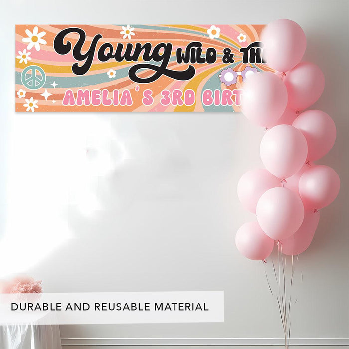 Custom 3rd Happy Birthday Banner Backdrop for Party Decorations, Set of 1-Set of 1-Andaz Press-Young Wild & Three Groovy Retro-