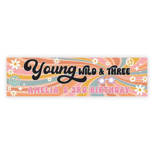 Custom 3rd Happy Birthday Banner Backdrop for Party Decorations, Set of 1-Set of 1-Andaz Press-Young Wild & Three Groovy Retro-