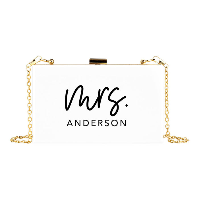 Custom Acrylic Clutch Purse for Bride with Gold Removable Metal Chain - 18 Designs-Set of 1-Andaz Press-Custom Mrs.-