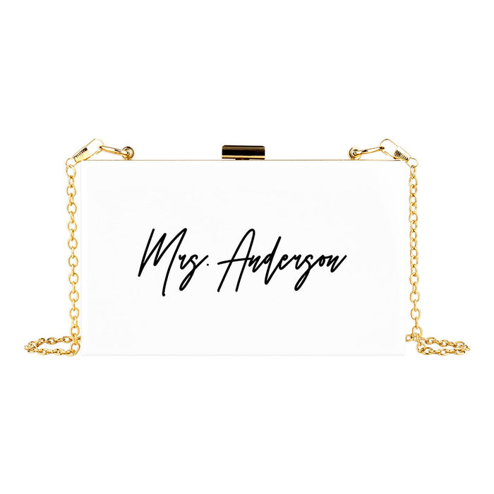 Custom Acrylic Clutch Purse for Bride with Gold Removable Metal Chain - 18 Designs-Set of 1-Andaz Press-Custom Mrs.-