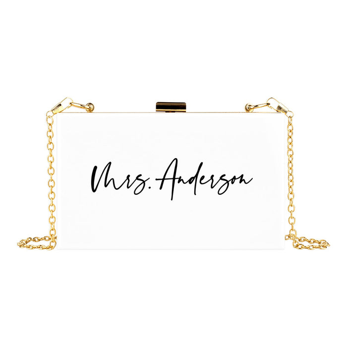 Custom Acrylic Clutch Purse for Bride with Gold Removable Metal Chain - 18 Designs-Set of 1-Andaz Press-Custom Mrs.-