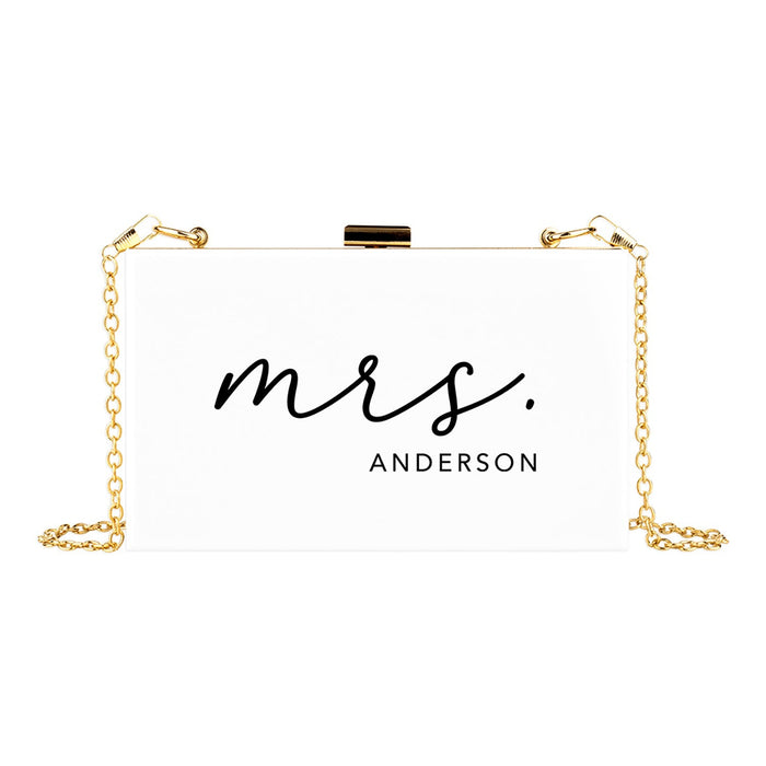 Custom Acrylic Clutch Purse for Bride with Gold Removable Metal Chain - 18 Designs-Set of 1-Andaz Press-Custom Cursive Mrs.-