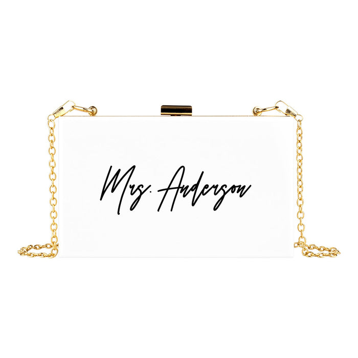 Custom Acrylic Clutch Purse for Bride with Gold Removable Metal Chain - 18 Designs-Set of 1-Andaz Press-Minimal Custom Mrs.-