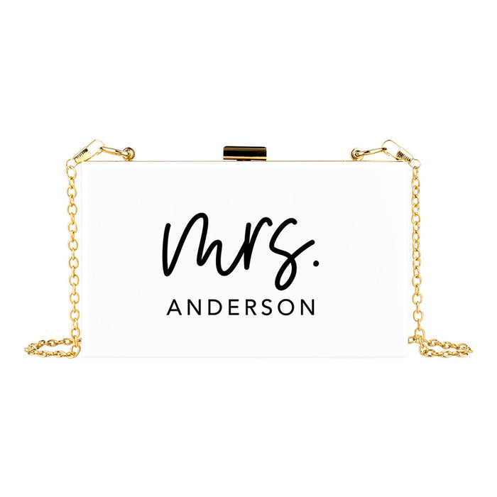 Custom Acrylic Clutch Purse for Bride with Gold Removable Metal Chain - 18 Designs-Set of 1-Andaz Press-Modern Classic Custom Mrs.-