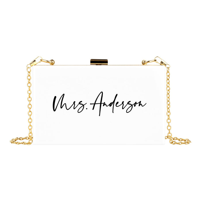 Custom Acrylic Clutch Purse for Bride with Gold Removable Metal Chain - 18 Designs-Set of 1-Andaz Press-Modern Custom Mrs.-