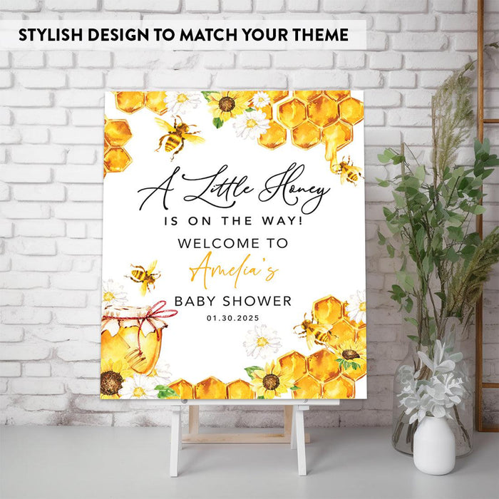 Custom Adventure Baby Shower Sign: Woodland Animals Theme-Set of 1-Andaz Press-A Little Honey Is on the Way-