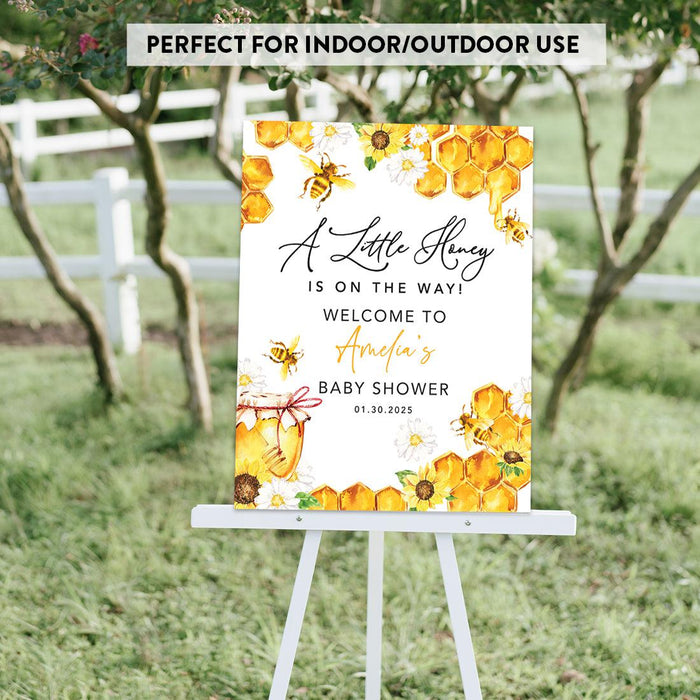 Custom Adventure Baby Shower Sign: Woodland Animals Theme-Set of 1-Andaz Press-A Little Honey Is on the Way-