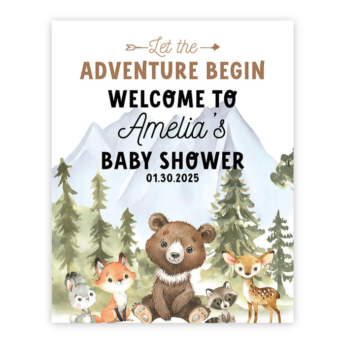 Custom Adventure Baby Shower Sign: Woodland Animals Theme-Set of 1-Andaz Press-A Little Honey Is on the Way-