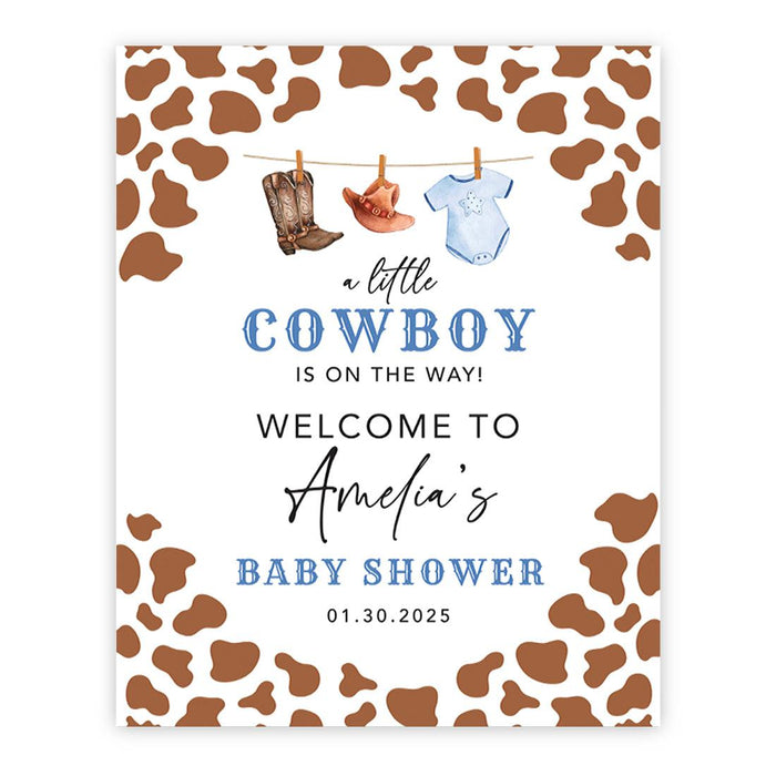 Custom Adventure Baby Shower Sign: Woodland Animals Theme-Set of 1-Andaz Press-A Little Cowboy-