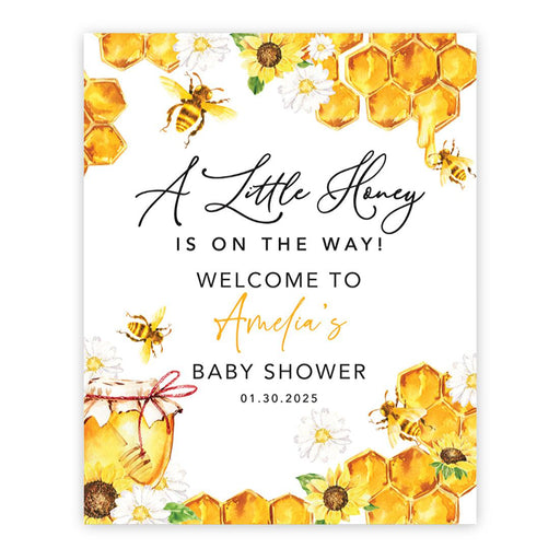 Custom Adventure Baby Shower Sign: Woodland Animals Theme-Set of 1-Andaz Press-A Little Honey Is on the Way-