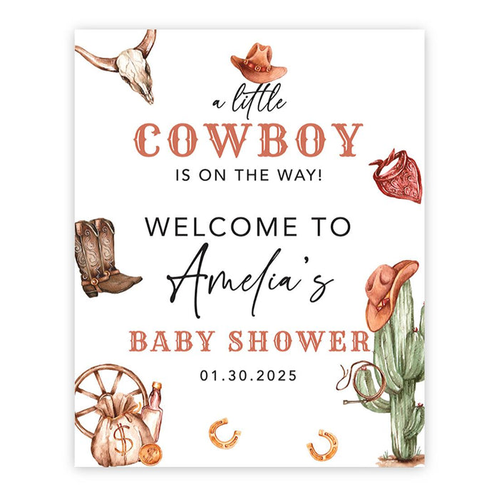 Custom Adventure Baby Shower Sign: Woodland Animals Theme-Set of 1-Andaz Press-Western Cowboy-