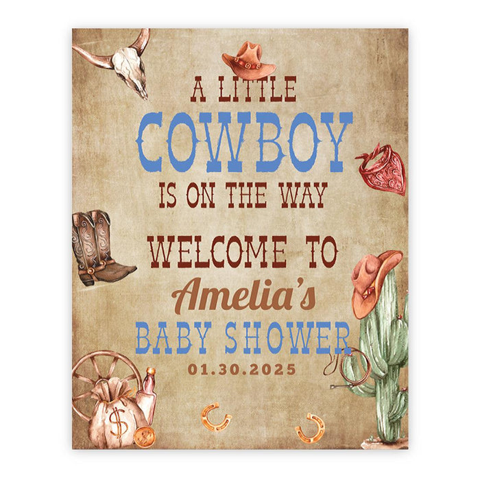 Custom Adventure Baby Shower Sign: Woodland Animals Theme-Set of 1-Andaz Press-Wild West a Little Cowboy-