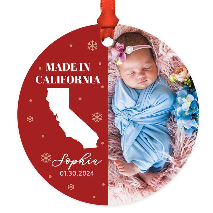 Custom Baby Ornament 20XX, Made in State Photo Ornament, Baby's First Christmas Keepsake-Set of 1-Andaz Press-Custom State Vertical Photo-