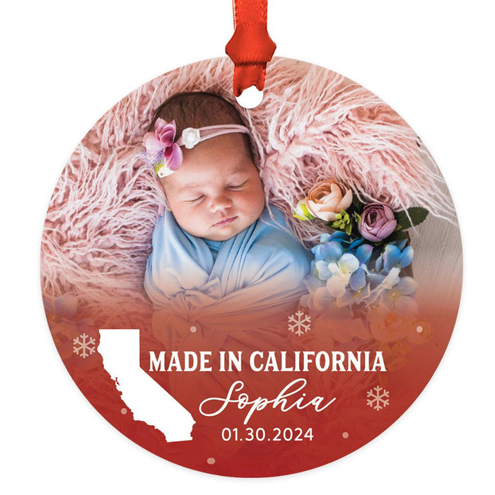 Custom Baby Ornament 20XX, Made in State Photo Ornament, Baby's First Christmas Keepsake-Set of 1-Andaz Press-Custom State Vertical Photo-