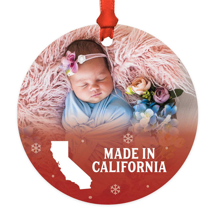Custom Baby Ornament 20XX, Made in State Photo Ornament, Baby's First Christmas Keepsake-Set of 1-Andaz Press-Custom State Vertical Photo-