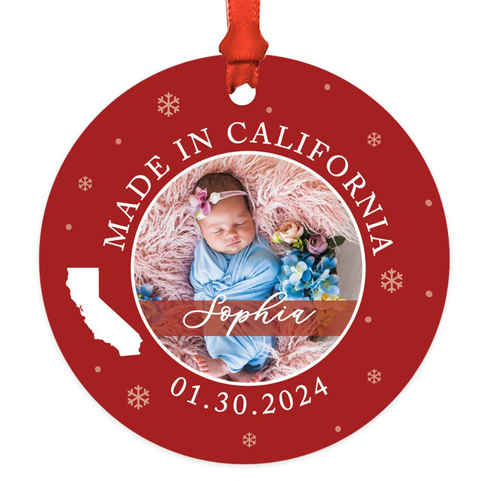 Custom Baby Ornament 20XX, Made in State Photo Ornament, Baby's First Christmas Keepsake-Set of 1-Andaz Press-Custom State Vertical Photo-