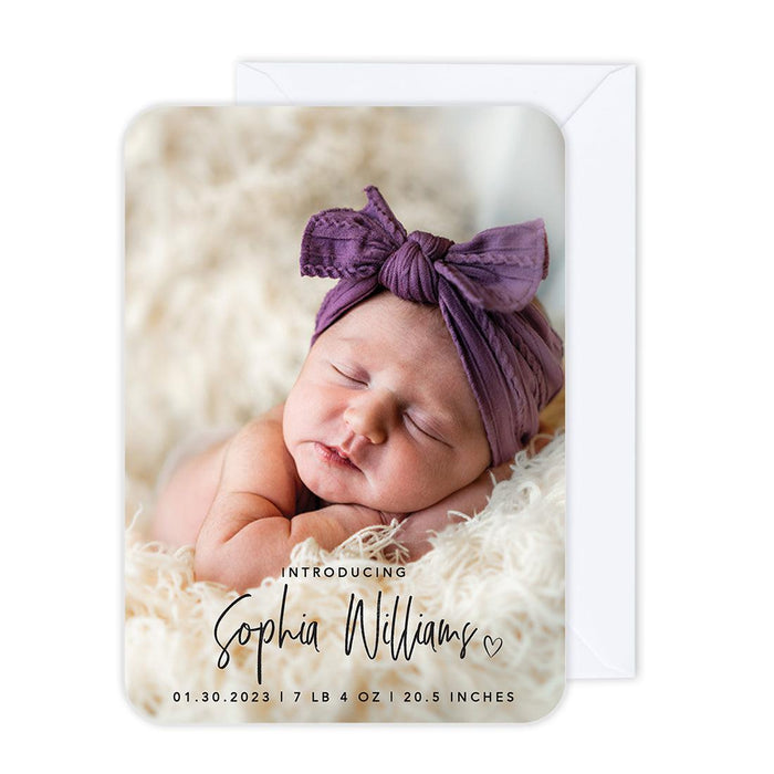 Custom Baby Photo Announcement Cards with Envelopes for Keepsake Notes, Set of 24-Set of 24-Andaz Press-Hello Heart-