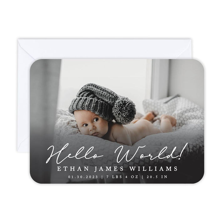 Custom Baby Photo Announcement Cards with Envelopes for Keepsake Notes, Set of 24-Set of 24-Andaz Press-Hello Heart-