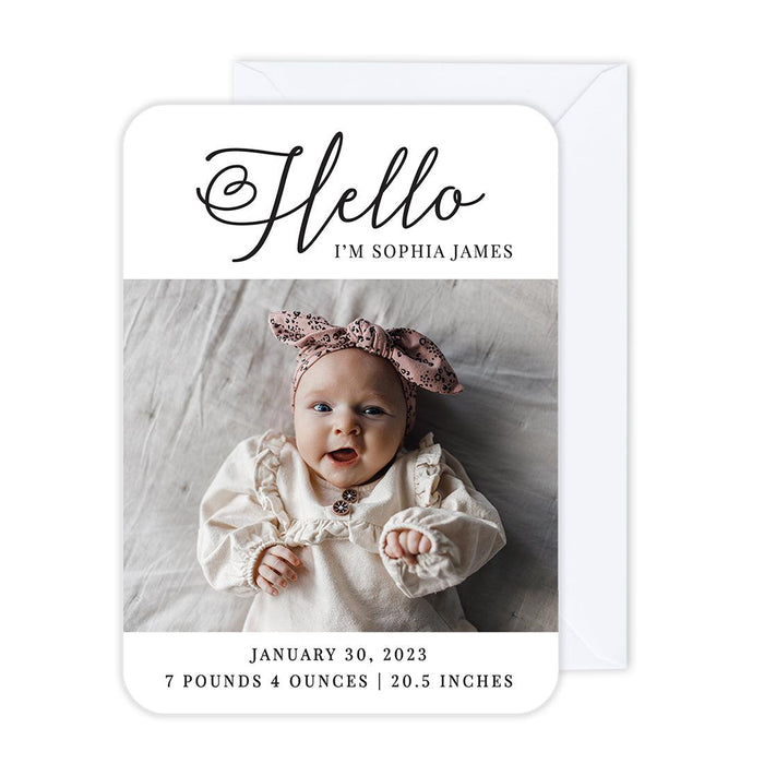 Custom Baby Photo Announcement Cards with Envelopes for Keepsake Notes, Set of 24-Set of 24-Andaz Press-Hello Heart-