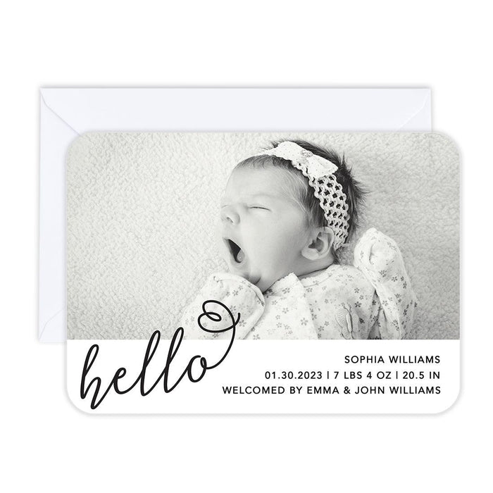 Custom Baby Photo Announcement Cards with Envelopes for Keepsake Notes, Set of 24-Set of 24-Andaz Press-Hello Heart-