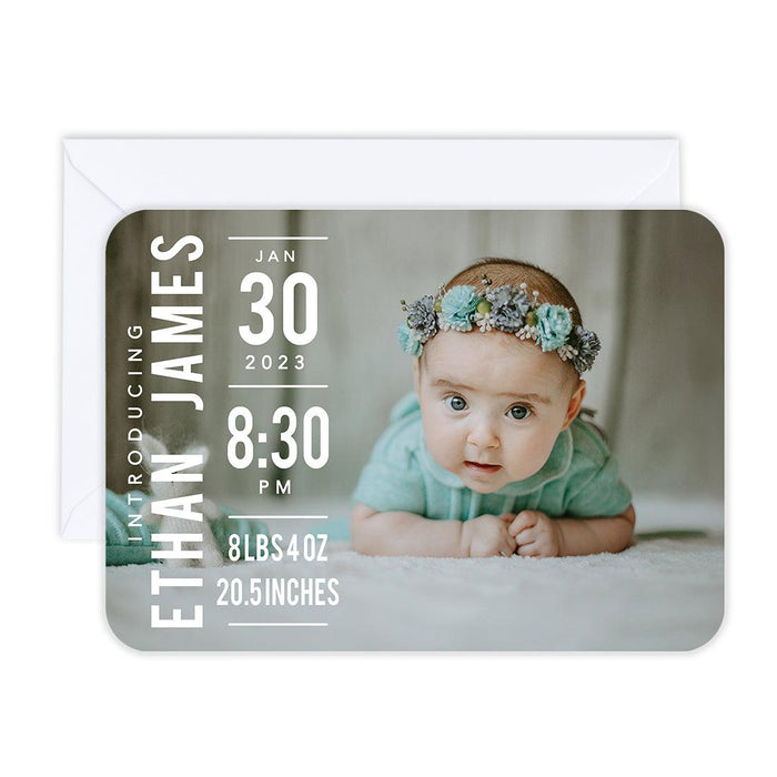 Custom Baby Photo Announcement Cards with Envelopes for Keepsake Notes, Set of 24-Set of 24-Andaz Press-Hello Heart-