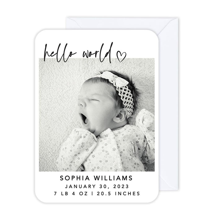 Custom Baby Photo Announcement Cards with Envelopes for Keepsake Notes, Set of 24-Set of 24-Andaz Press-Hello Heart-