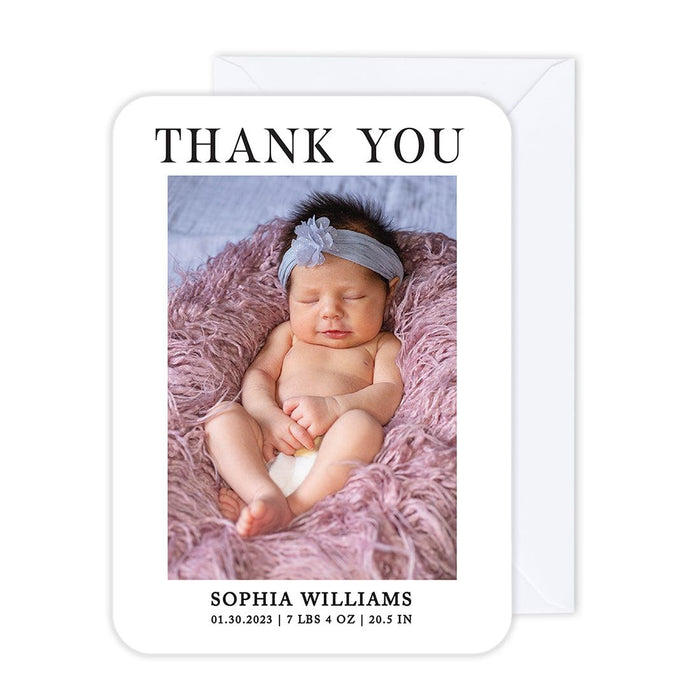 Custom Baby Photo Announcement Cards with Envelopes for Keepsake Notes, Set of 24-Set of 24-Andaz Press-Classic Thank You-