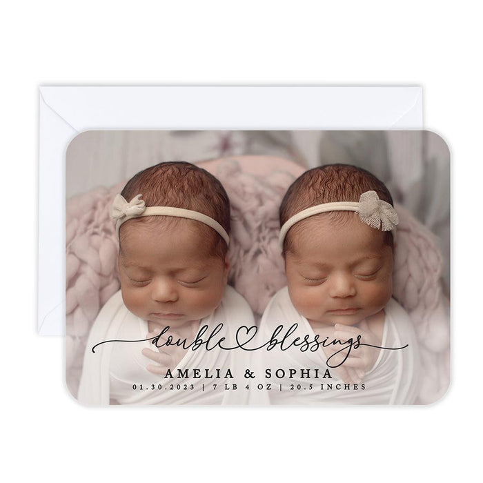Custom Baby Photo Announcement Cards with Envelopes for Keepsake Notes, Set of 24-Set of 24-Andaz Press-Double Blessings-
