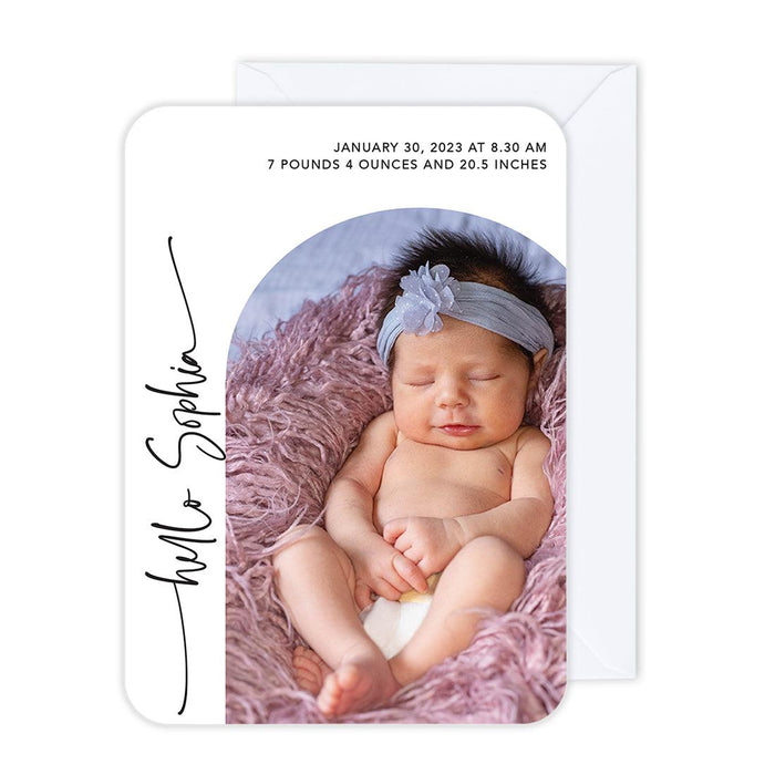 Custom Baby Photo Announcement Cards with Envelopes for Keepsake Notes, Set of 24-Set of 24-Andaz Press-Hello Custom Name-