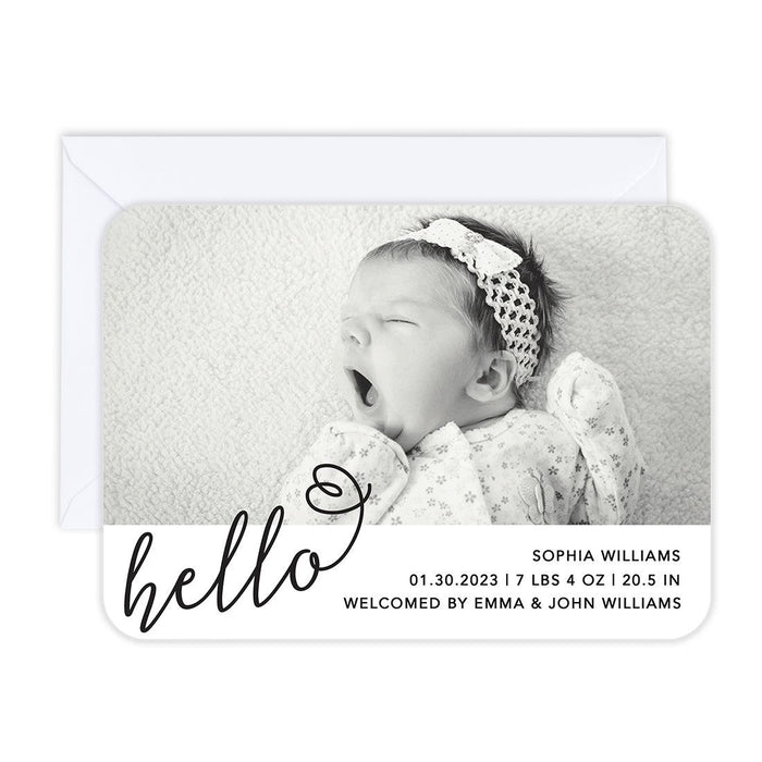 Custom Baby Photo Announcement Cards with Envelopes for Keepsake Notes, Set of 24-Set of 24-Andaz Press-Hello Heart Script-